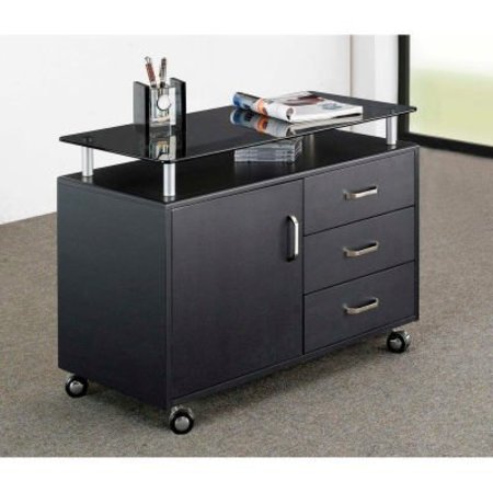 RTA PRODUCTS LLC Techni Mobili Deluxe Rolling Glass Top Storage Cabinet, 31-1/2"W x 16"D x 23-1/4"H, Graphite RTA-S10-GPH06